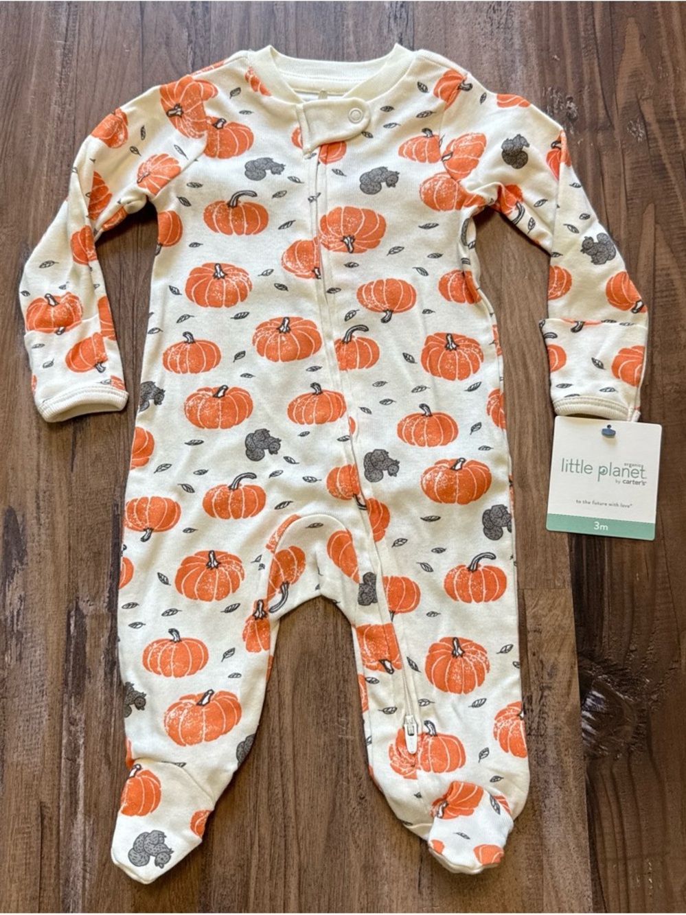 Cream Pumpkin Print Footed One-Piece
